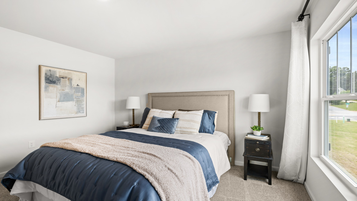 Interior bedroom with large window