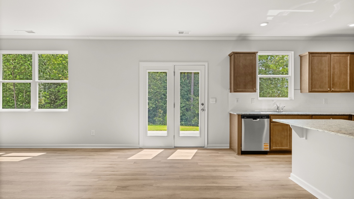 Interior living area open to kitchen with center island