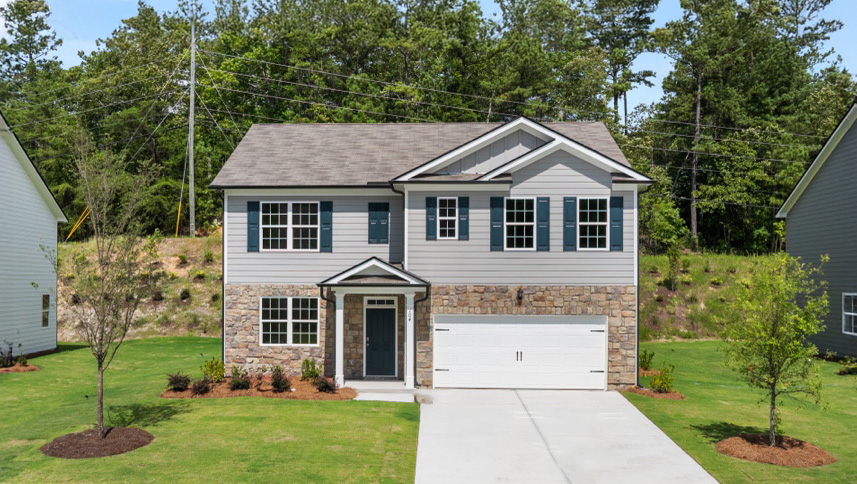 Front exterior of the Hayden floorplan at Northwoods at Mirror Lake in Villa Rica, GA