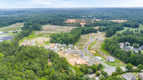 Aerial view Wide-angle brand new Northwoods at Mirror Lake Community