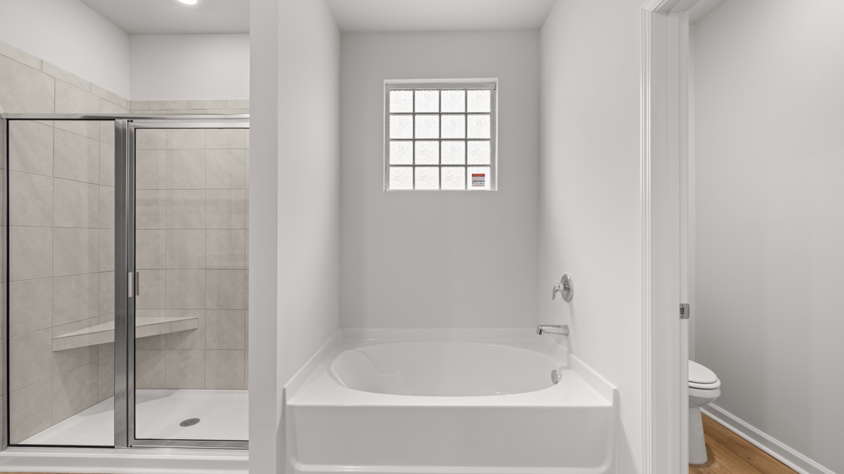Interior bathroom with shower and bath tub