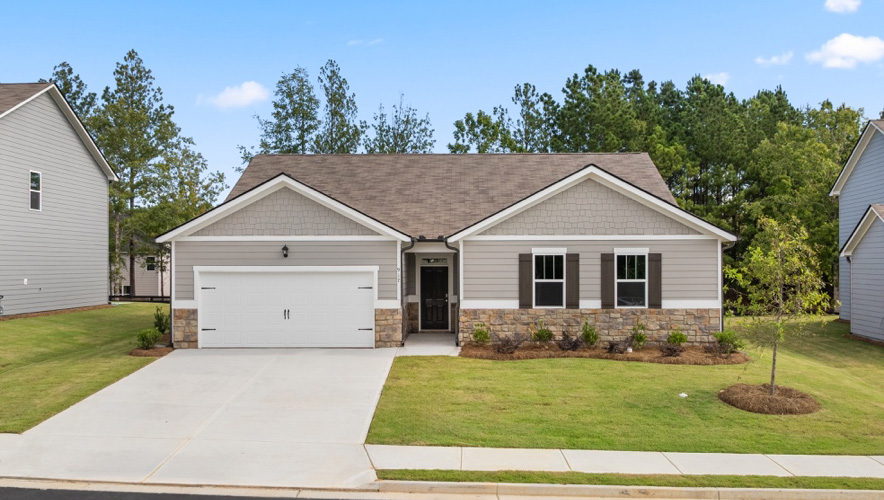 Front exterior of the Denton floor plan at Fairway 17 on Mirror Lake in Villa Rica, GA
