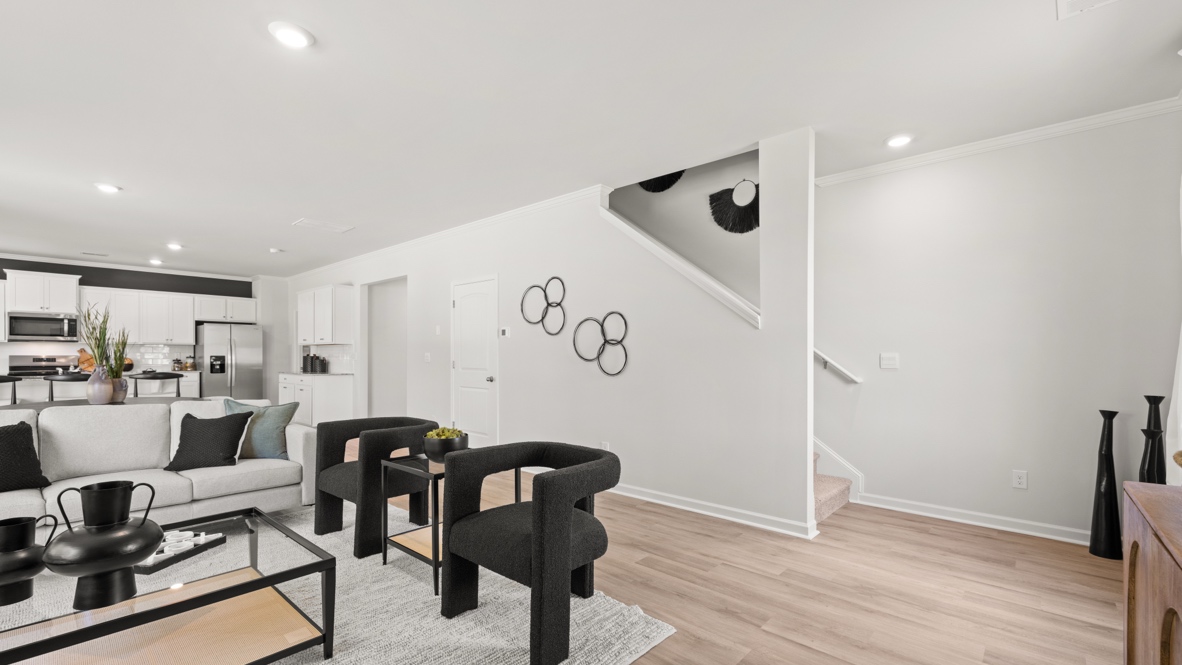 Interior living area next to staircase