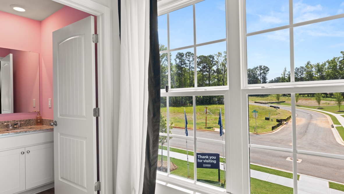 Interior bedroom with large window