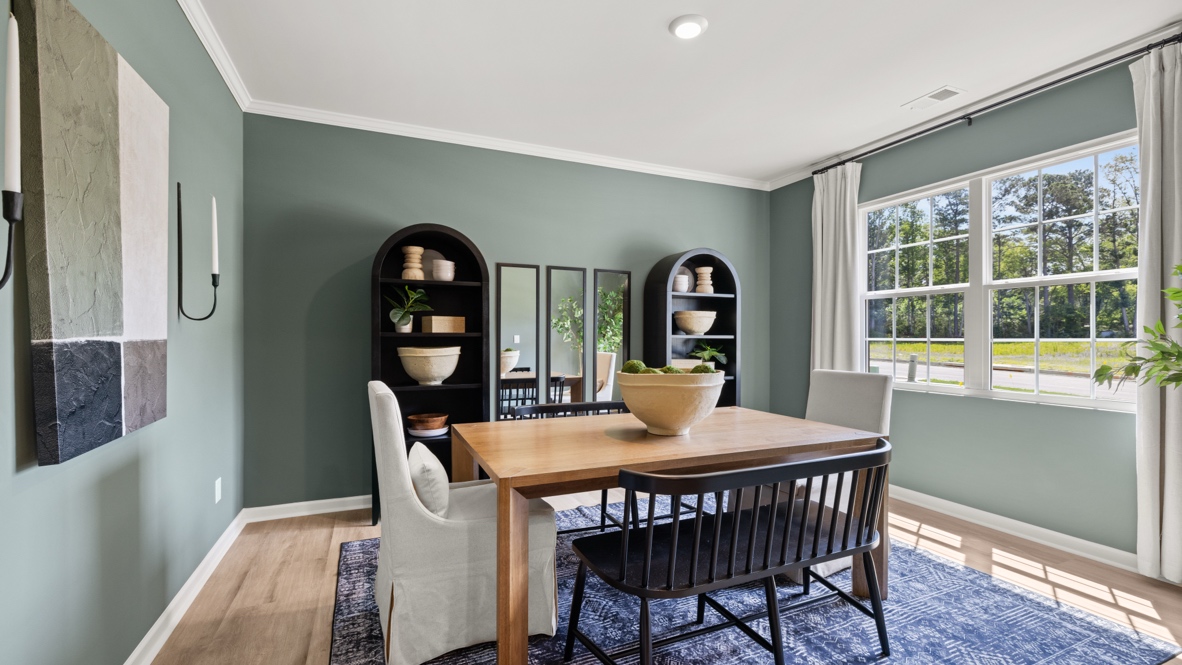 Interior dining area with large window