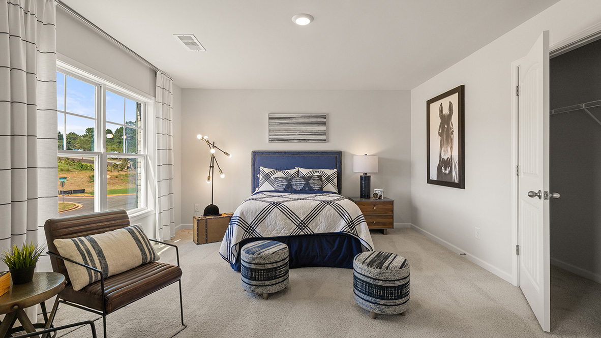 Interior bedroom with large windows