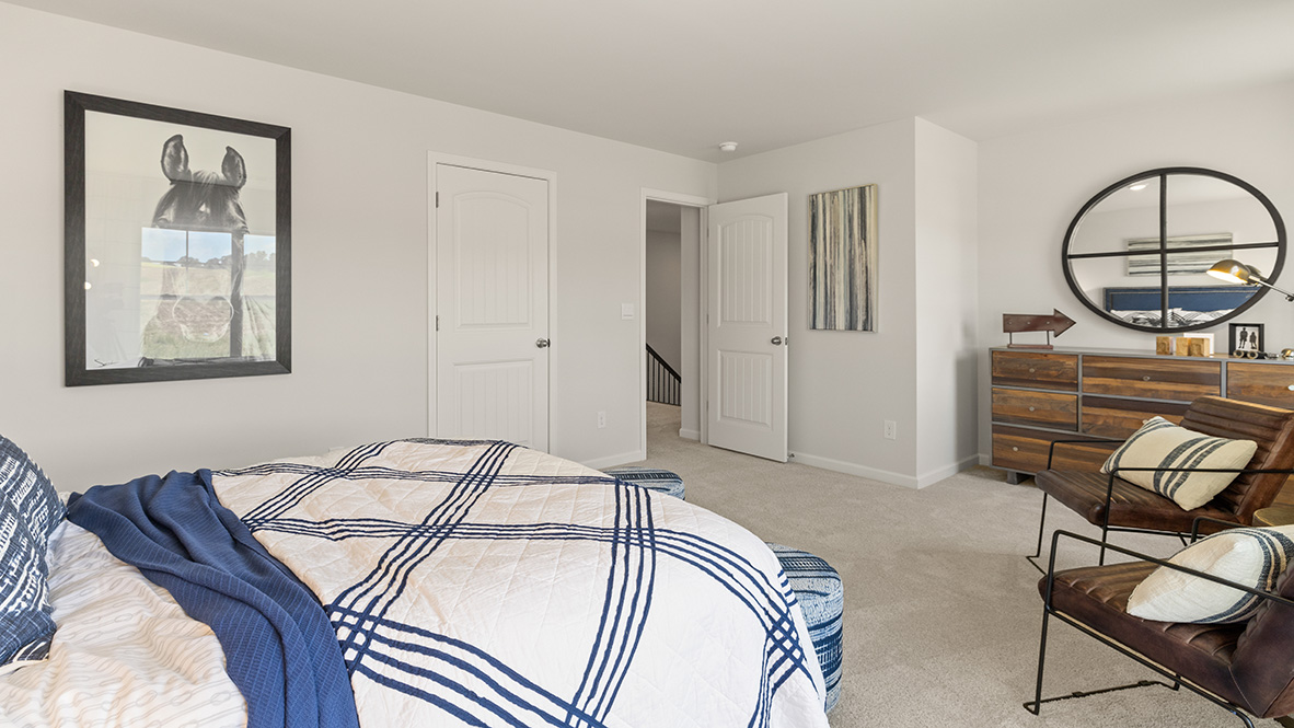 Interior bedroom with large windows