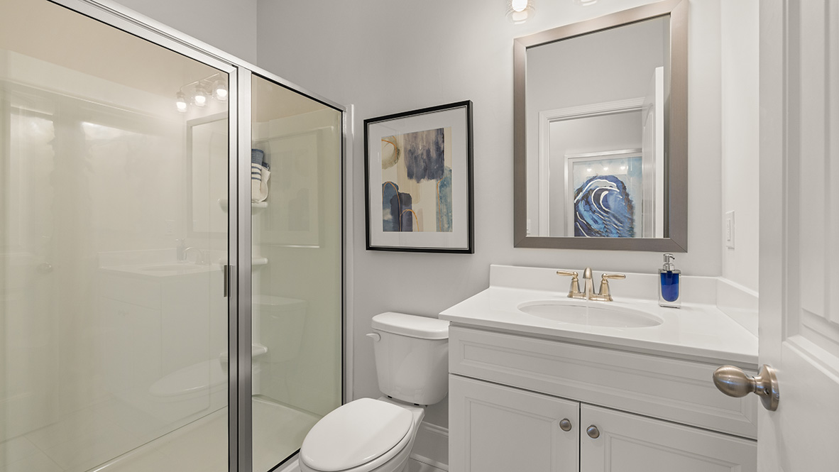Interior bathroom with sink and shower