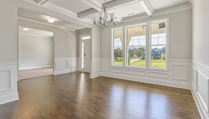 Interior dining area with large windows