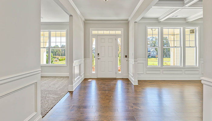 Interior entry-way next to flex room and leading to living area