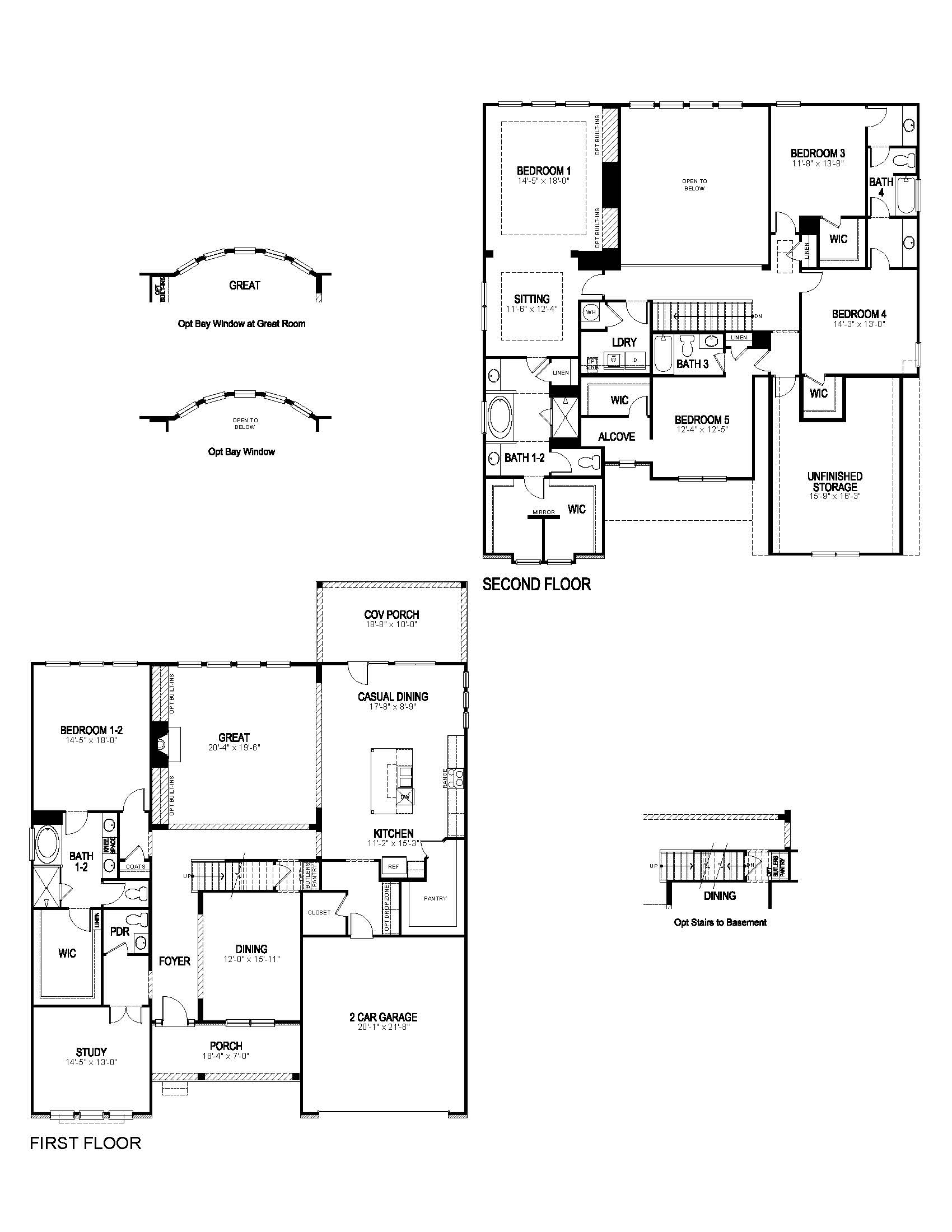 Floor plan for the first and second floors in the Sonoma floor plan at Thalley Creek Estates in Cumming, GA