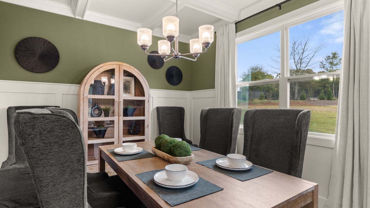 Interior dining area with large window