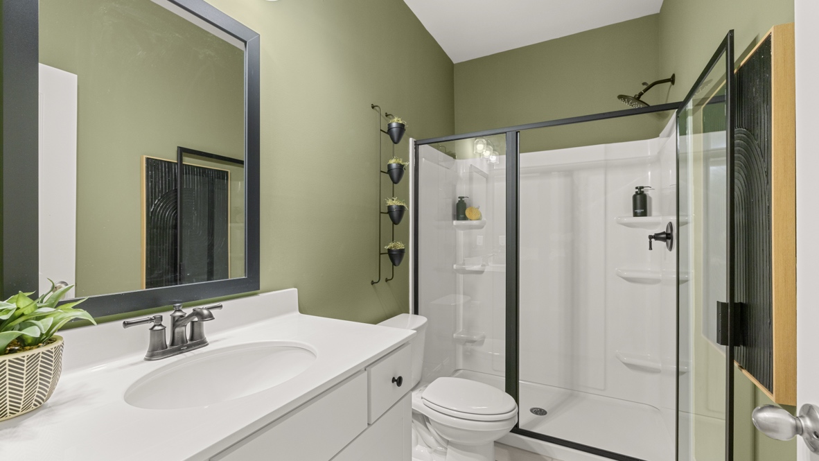 Interior bathroom with sink and shower