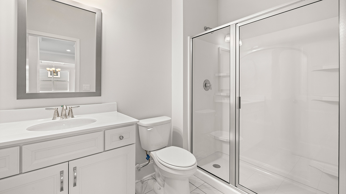 Interior bathroom with sink and shower