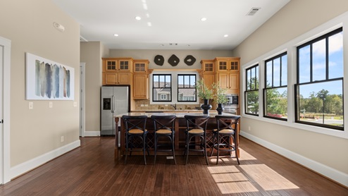 Kitchen with center island in community clubhouse