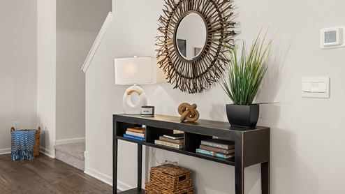 sudbury townhome living room with floating electric fireplace at mountain park in dahlonega georgia