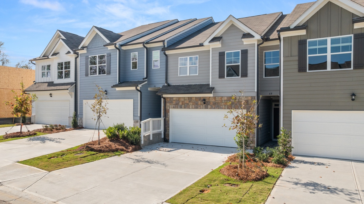 Exterior townhomes with stone detailing
