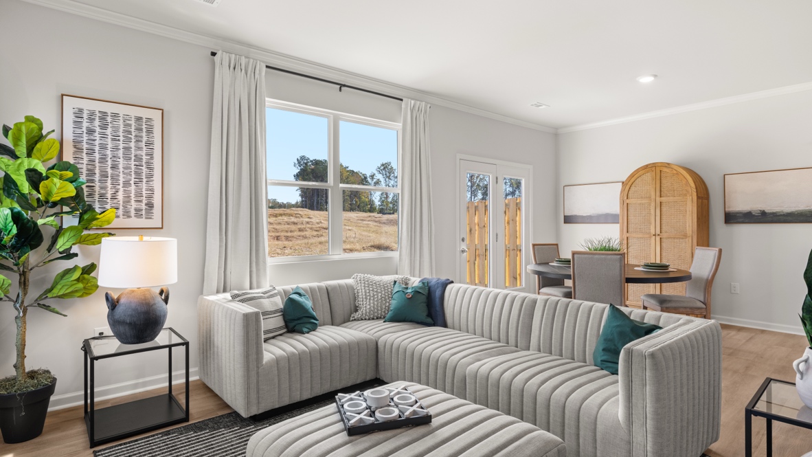 Interior living area next to large window