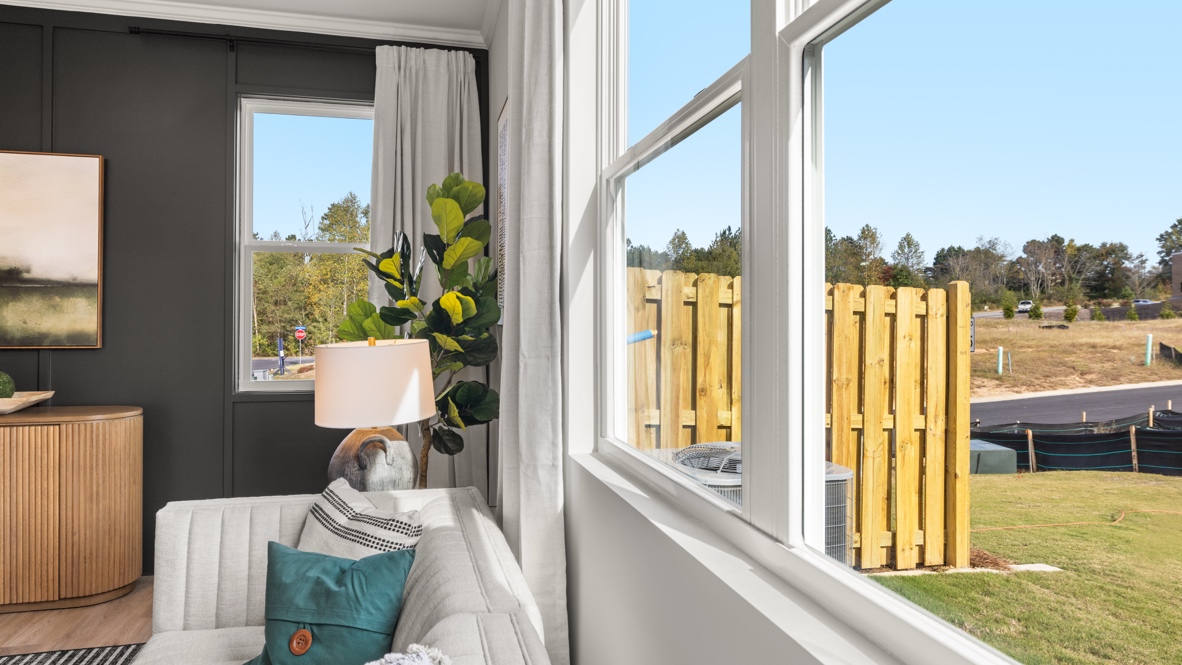 Interior living area next to large window