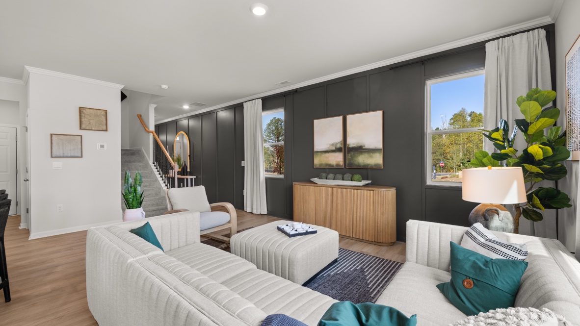 Interior living area next to large window