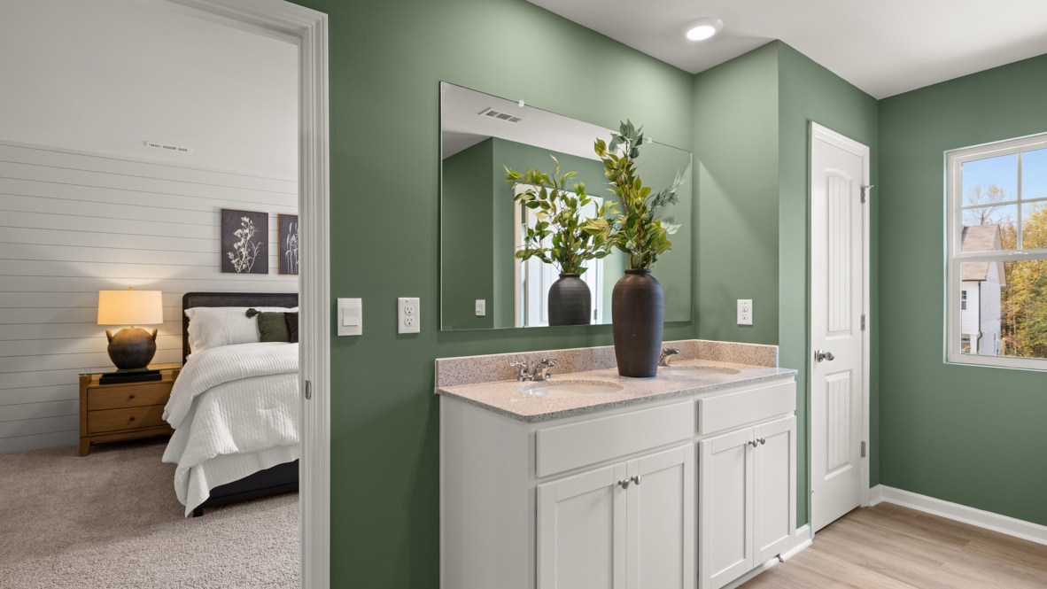 Interior primary bathroom with double sink