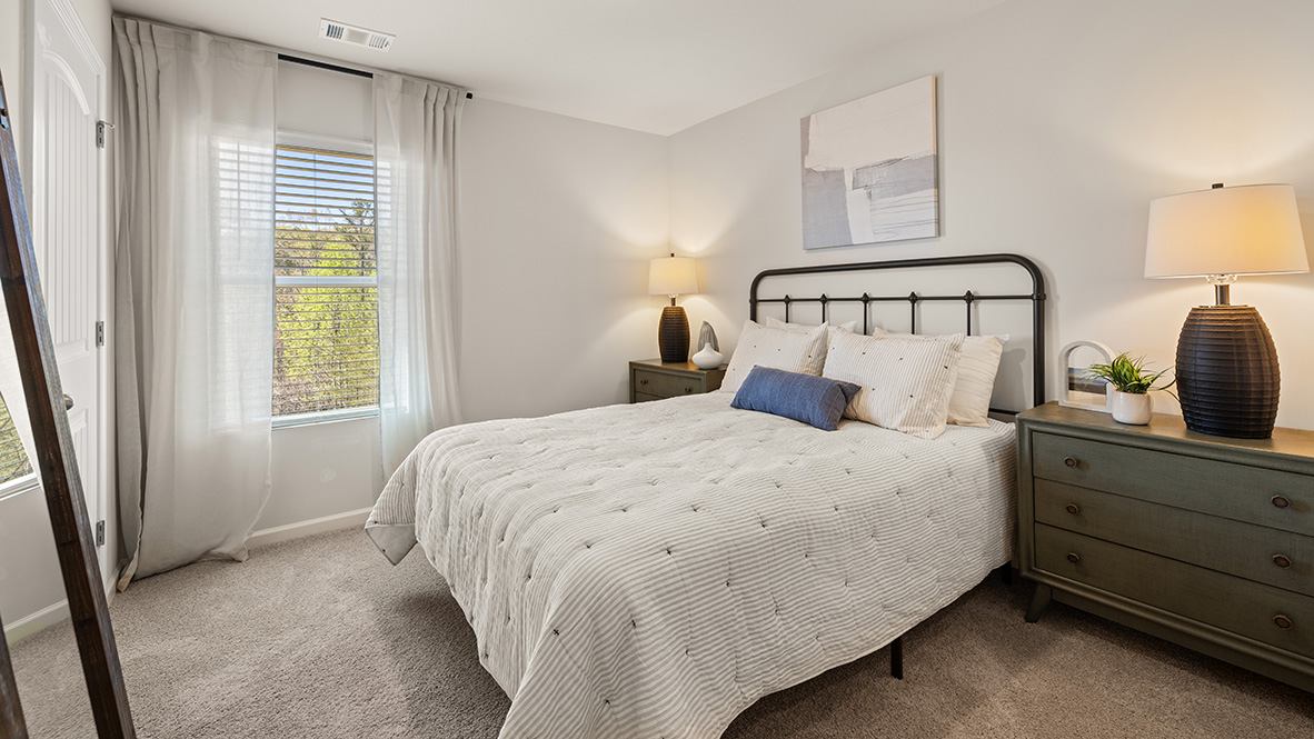 Interior bedroom with large window