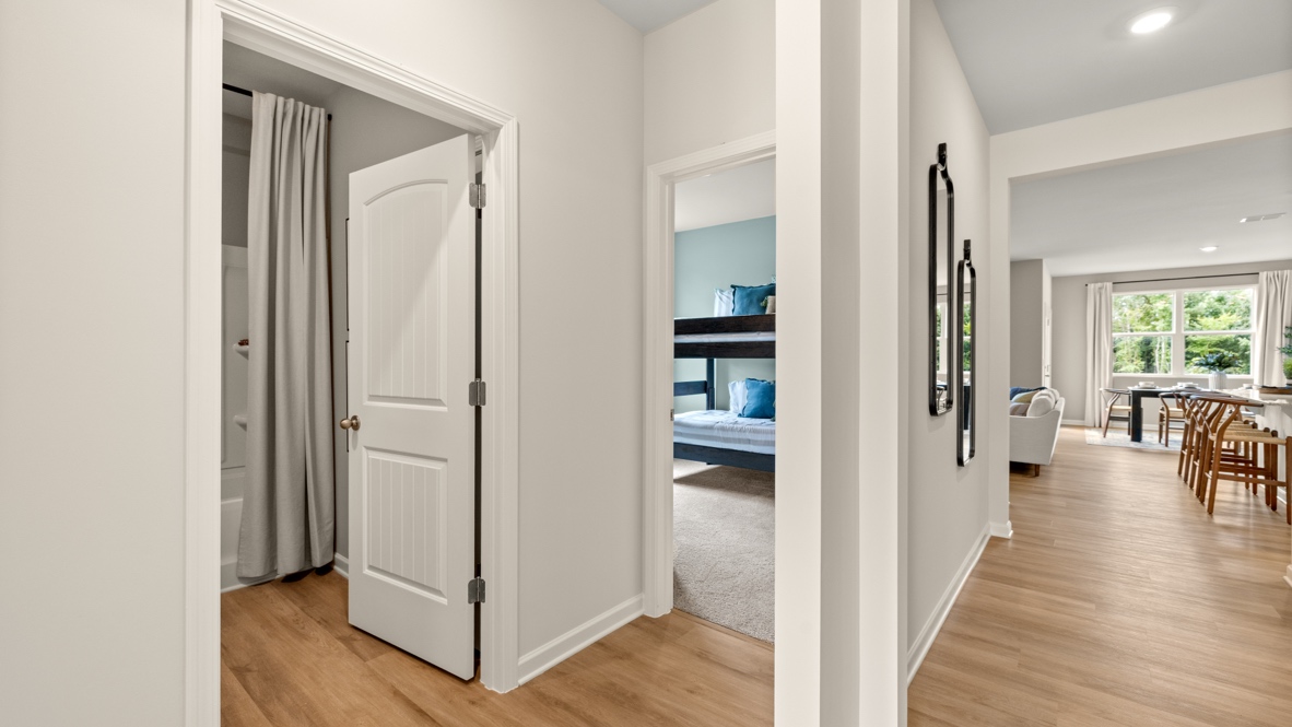 Interior hallway near bedrooms and living area