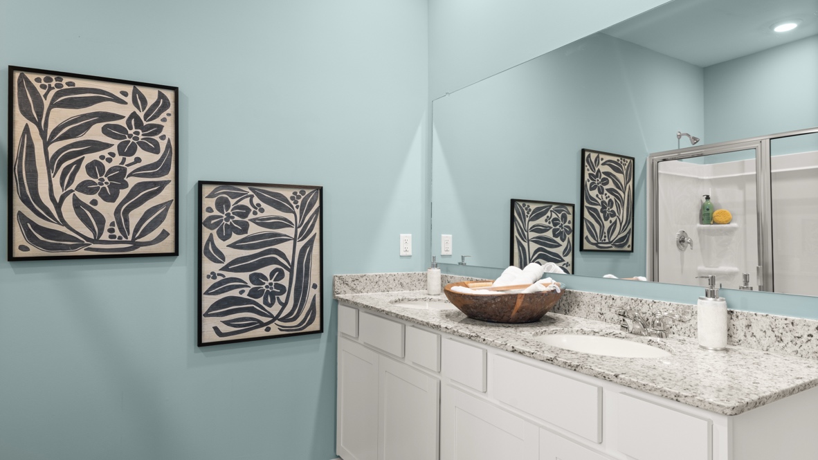 Interior primary bathroom with double sink