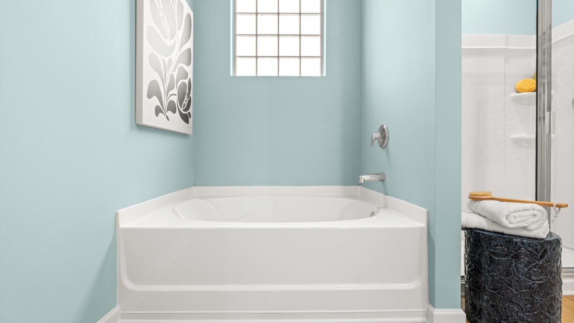 Interior primary bathroom with bath tub