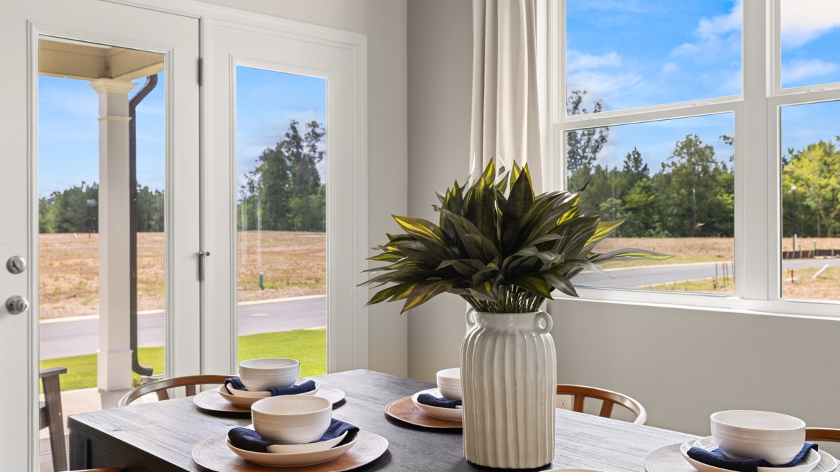 Interior dining area with large windows