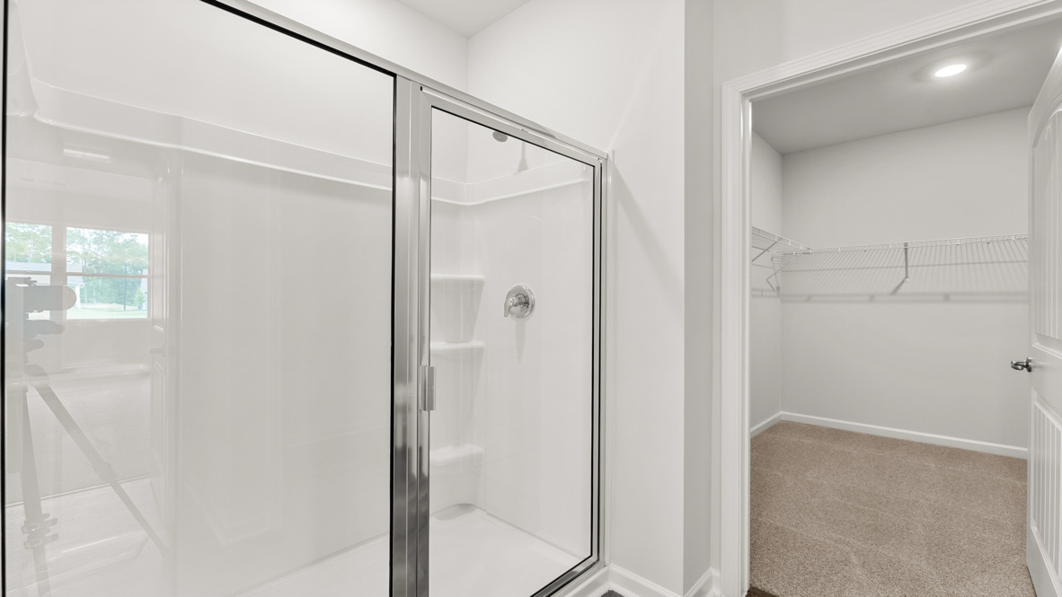 Interior bathroom with shower and walk-in closet