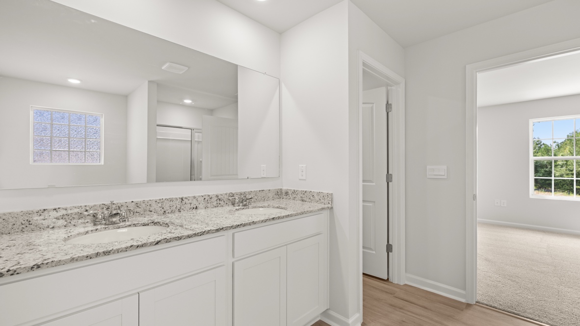 Interior primary bathroom with double sink