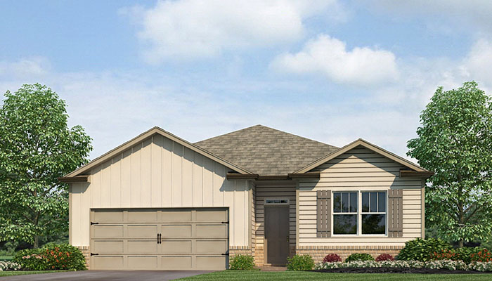 Exterior home with cladding and stone detailing