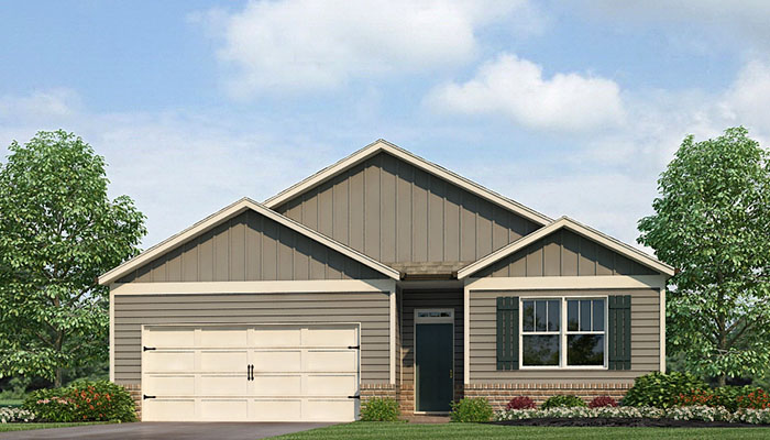 Exterior home with cladding and stone detailing