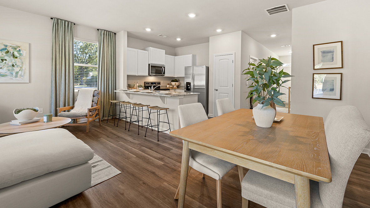 Interior dining area open to kitchen and living area