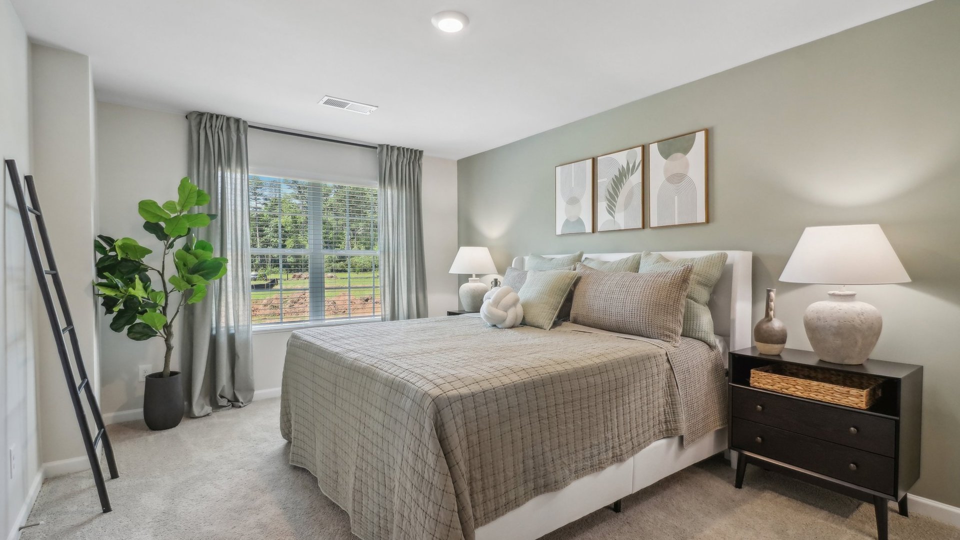 Interior bedroom with large window