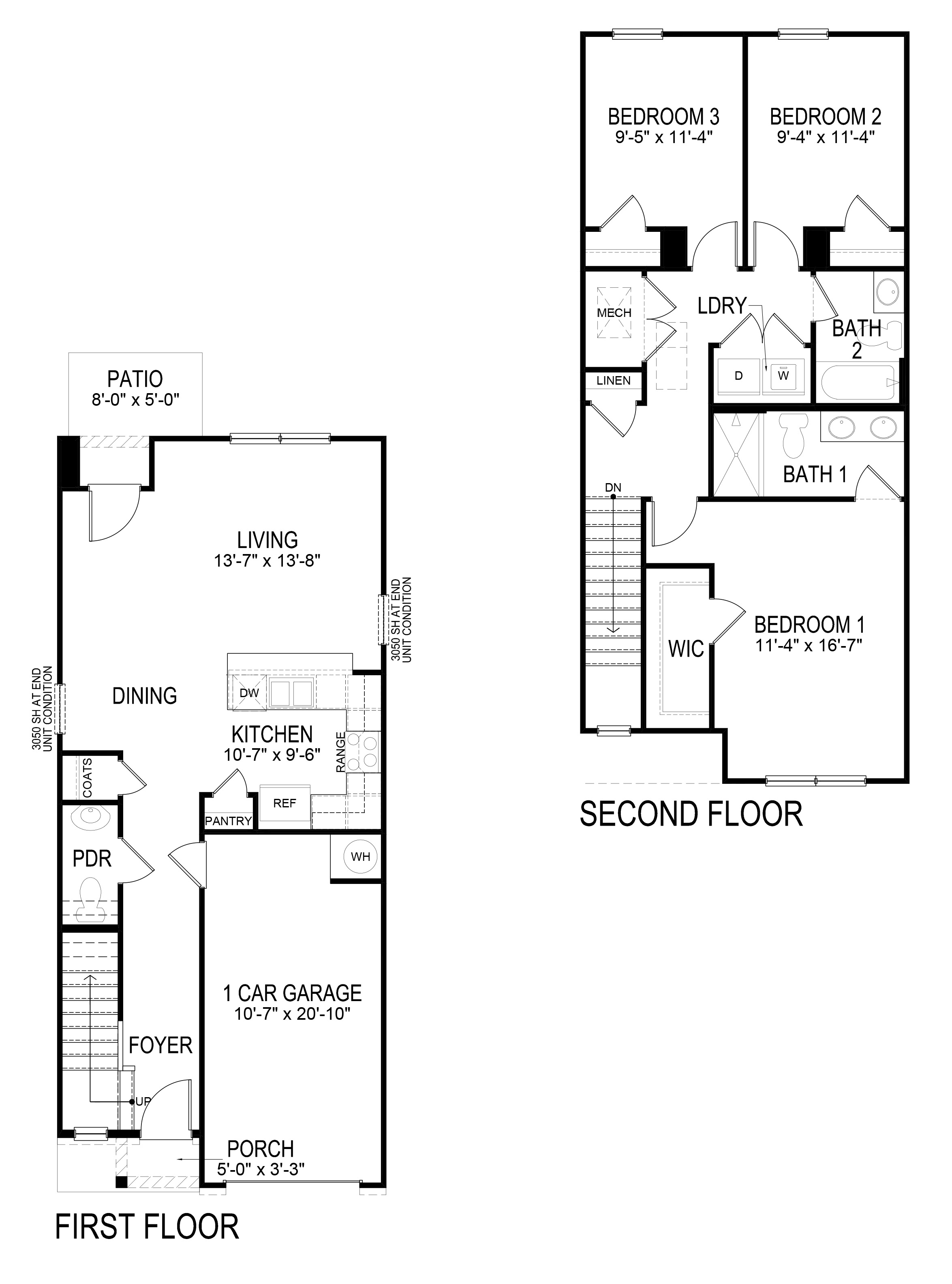Pearson townhome floorplan drawing at Old Summerville Village in Rome, GA