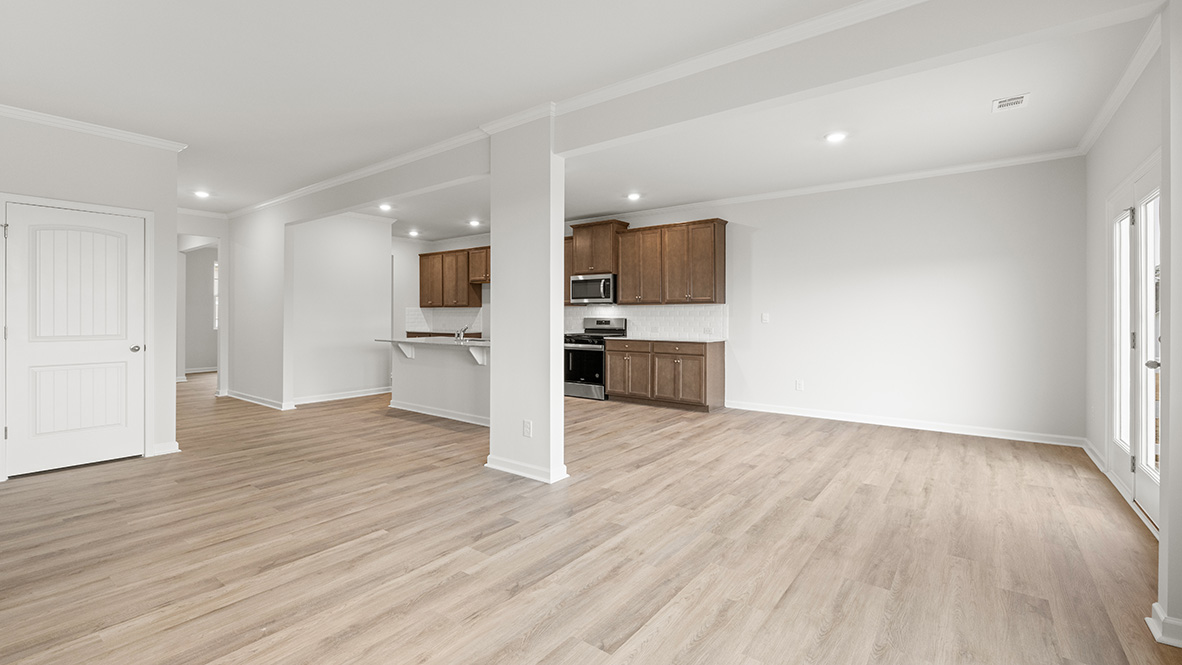 Interior living area open to kitchen with center island