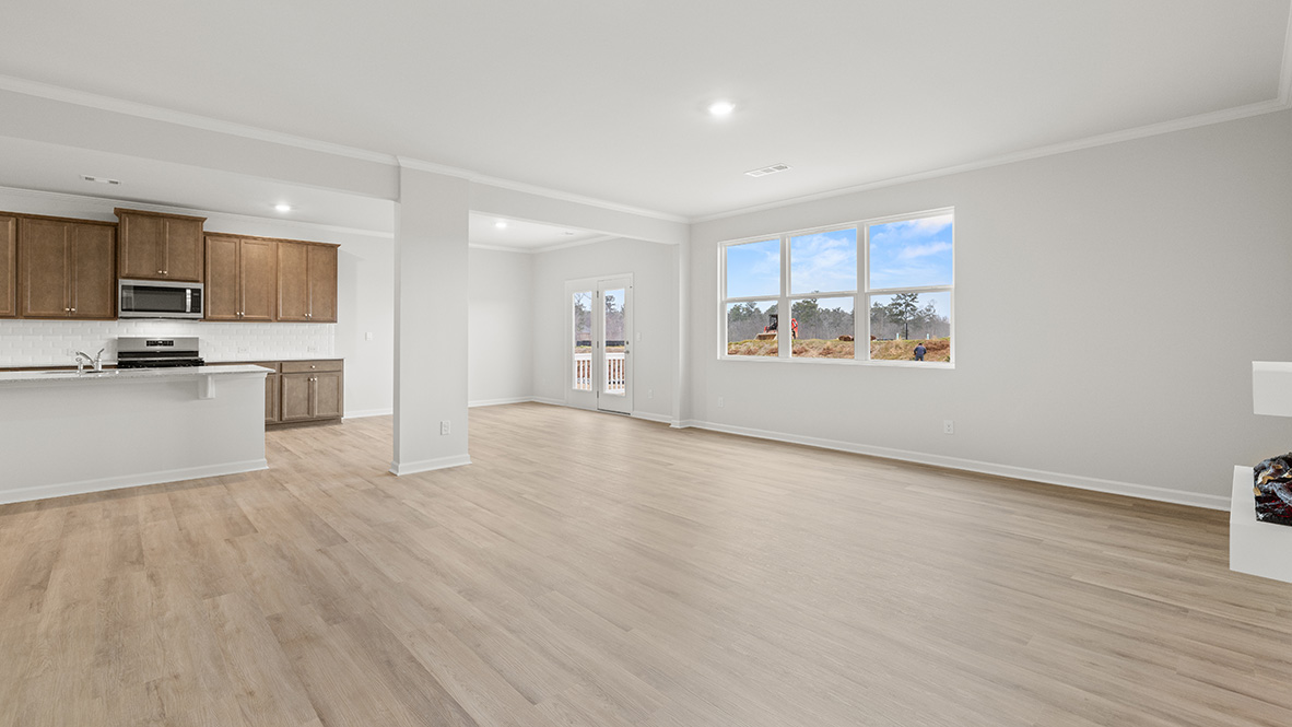Interior living area open to kitchen with center island