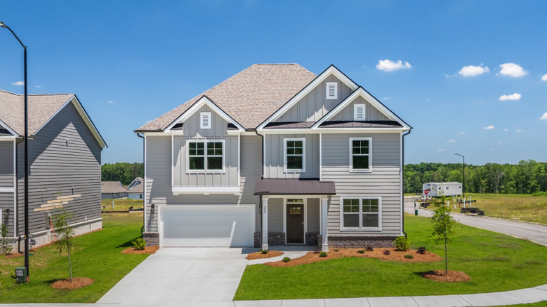 Front exterior of the Halton floorplan at Hamptons at Riverwood South in Dallas, GA