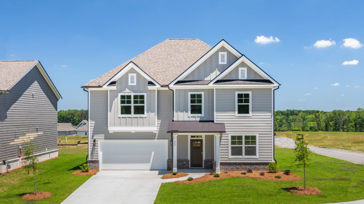 Front exterior of the Halton floorplan at Hamptons at Riverwood South in Dallas, GA
