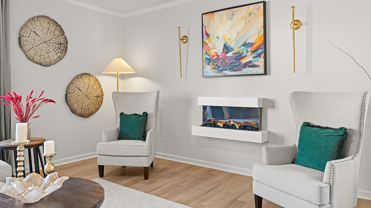 Interior living area with large window