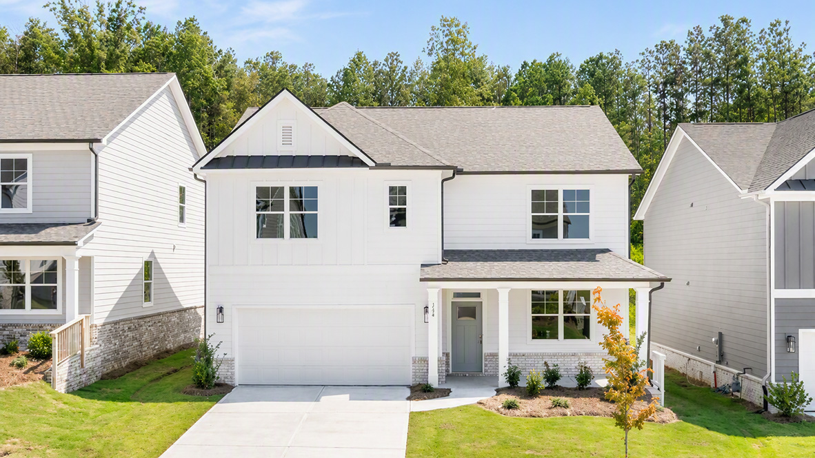 Front exterior of the Hayden floorplan at Hamptons at Riverwood South in Dallas, GA