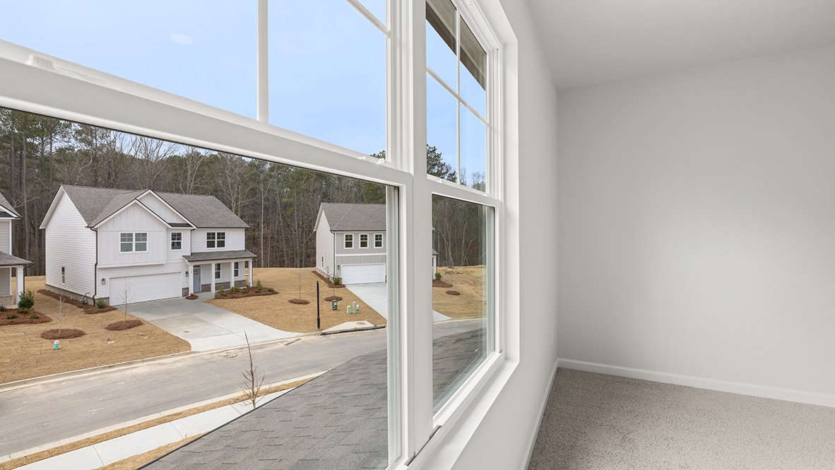 Interior bedroom with large window