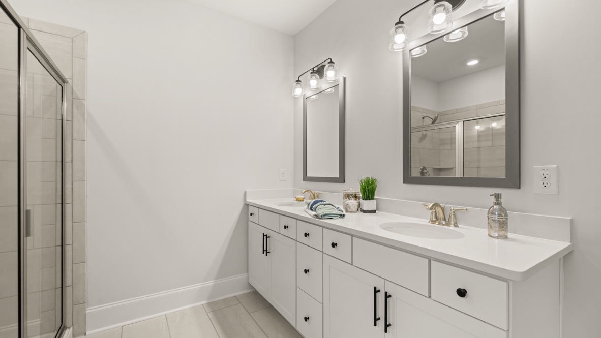 Interior primary bathroom with double sink