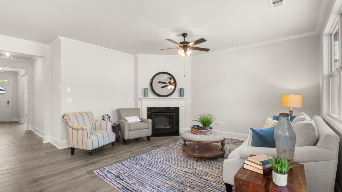 Living room area with two rear-facing windows.