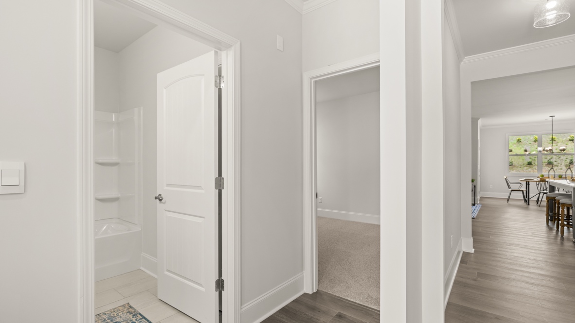 Home entryway hall with white walls.