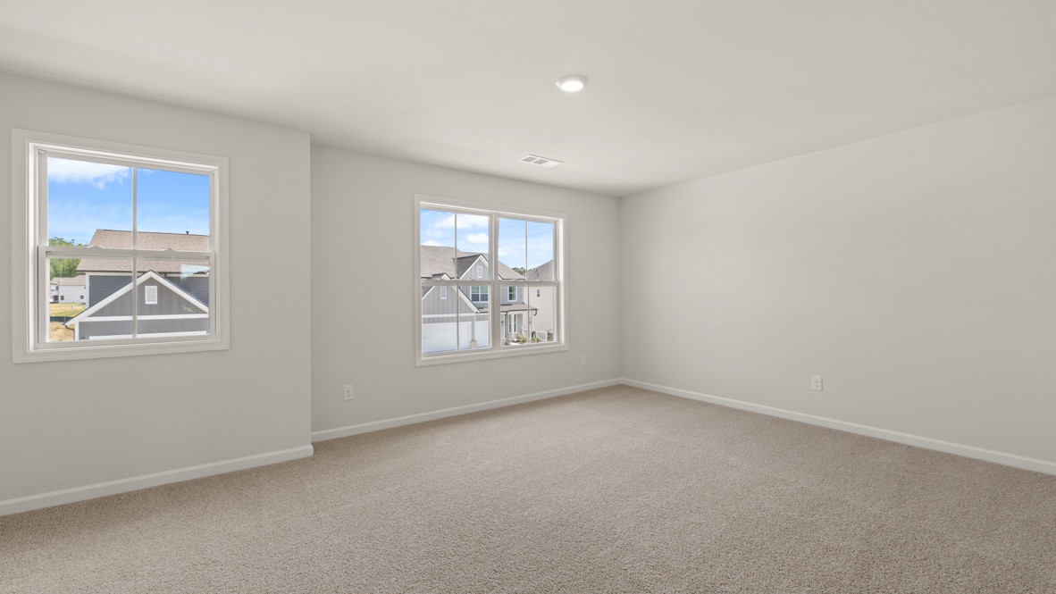 Interior bedroom with large windows