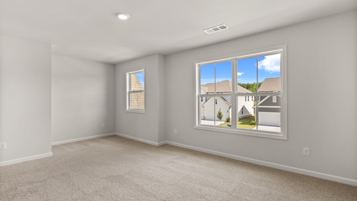Interior bedroom with large windows