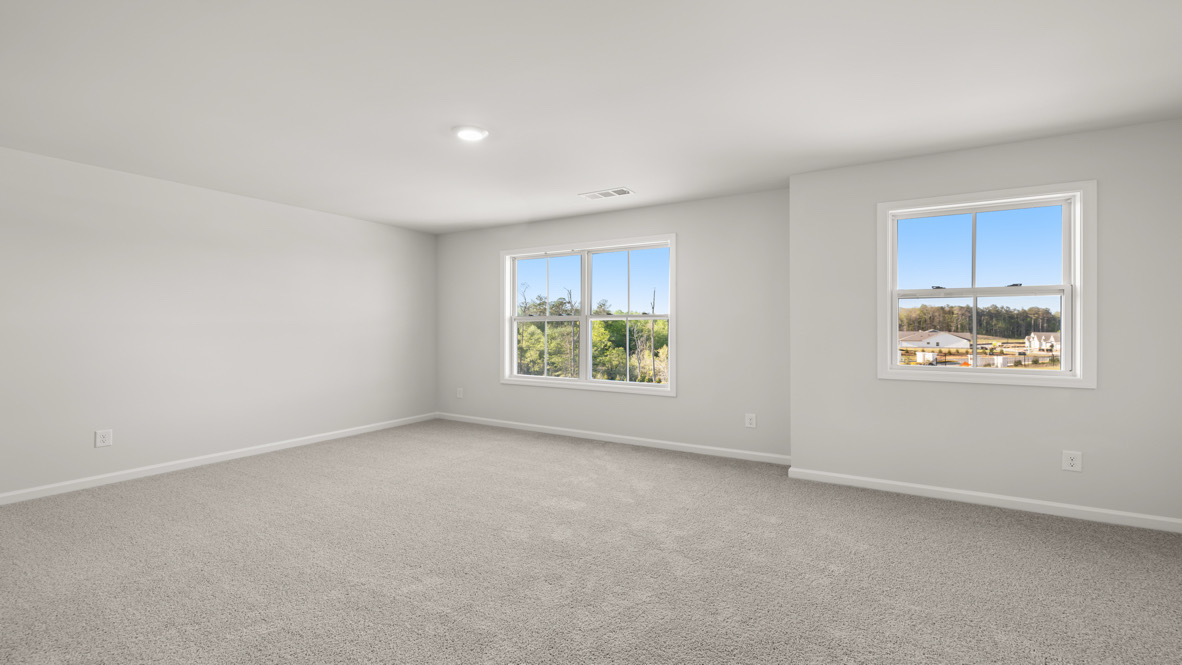 Interior bedroom with large windows